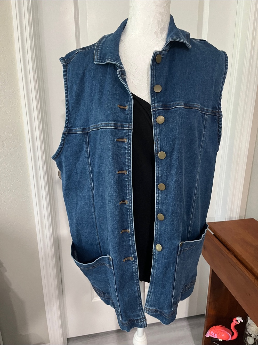Jump  80’s-90’s Denim w Lycra Oversized Vest Double Size Pockets Made in USA 🇺🇸